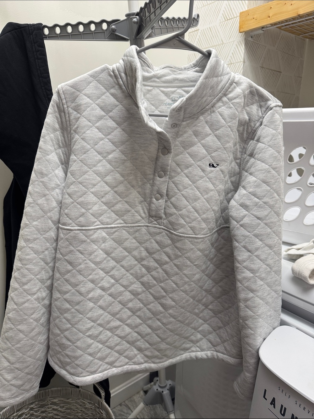 Vineyard Vines Quilted Snap Pullover - Light Gray